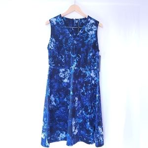 NWT MARC NY Sleevless Midi Abstract Print Dress Teal & Purple Tones Sz 14